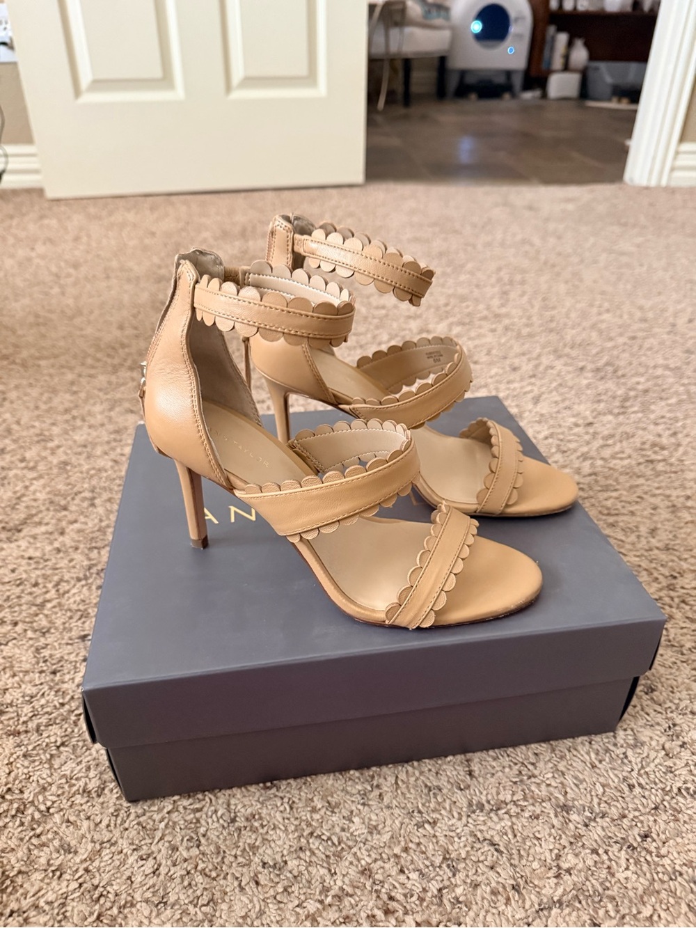 Ann Taylor Scalloped Strap Beige Stiletto Sandals